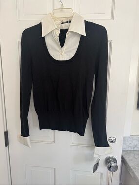 Mossimo Supply Co. Black Sweater with White Collar and Cuffs